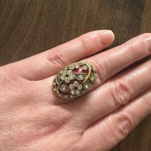 Vintage Gold and Red Floral Ring